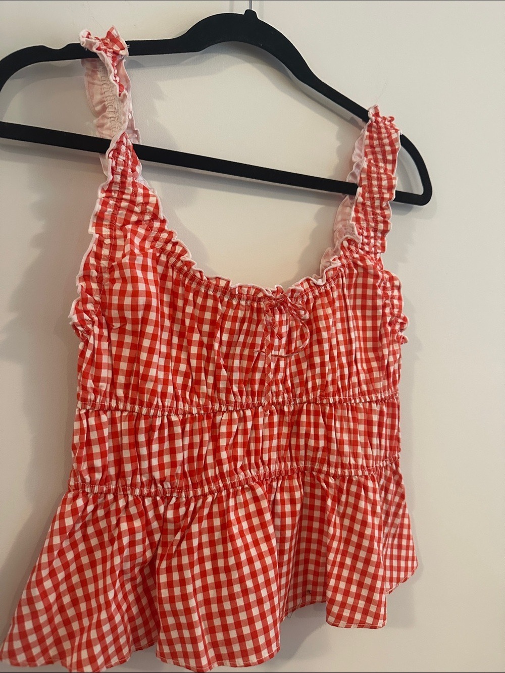 Sunday Best Aritzia Helena Poplin Cotton Red Gingham Ruffle Peplum Tank Top - Picture 6 of 12